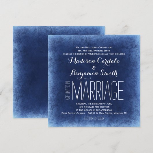 Kobalt Blue Distress Rustic Wedding Invitations Kaart (Voorkant / Achterkant)