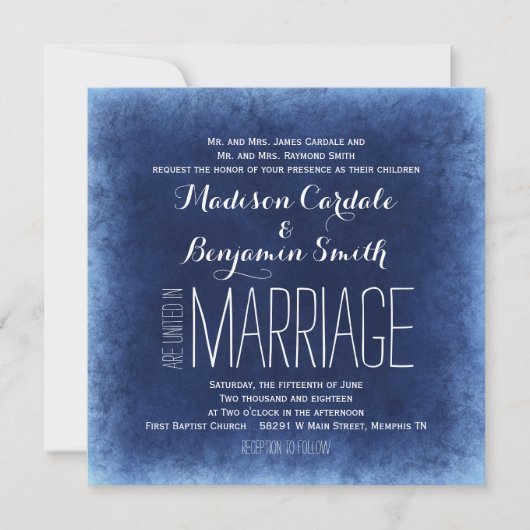 Kobalt Blue Distress Rustic Wedding Invitations Kaart (Voorkant)