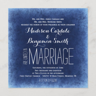 Kobalt Blue Distress Rustic Wedding Invitations Kaart