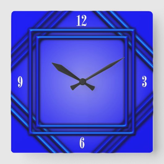 Kobalt Blue Double Lijst 4 White Numbers Vierkante Klok (Voorkant)