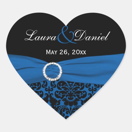 Kobalt Blue en Black Damask 1,5-inch Heart Sticker (Voorkant)