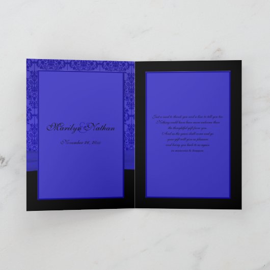 Kobalt Blue en Black Damask Hartelijk dank voor uw Bedankkaart (Binnen)