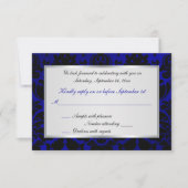 Kobalt Blue en Black Damask Reply Card RSVP Kaartje (Voorkant)
