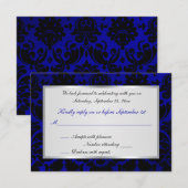 Kobalt Blue en Black Damask Reply Card RSVP Kaartje (Voorkant / Achterkant)