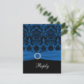 Kobalt Blue en Black Damask RSVP-kaart RSVP Kaartje (Staand voorkant)
