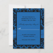 Kobalt Blue en Black Damask RSVP-kaart RSVP Kaartje (Achterkant)