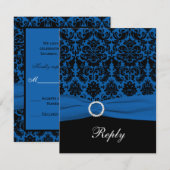 Kobalt Blue en Black Damask RSVP-kaart RSVP Kaartje (Voorkant / Achterkant)