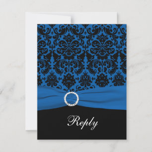 Kobalt Blue en Black Damask RSVP-kaart RSVP Kaartje