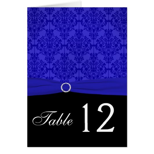Kobalt Blue en Black Damask Table Number Kaart (Voorkant)