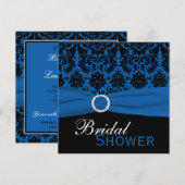 Kobalt Blue en Black Damask Vrijgezellenfeest Invi Kaart (Voorkant / Achterkant)
