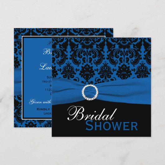 Kobalt Blue en Black Damask Vrijgezellenfeest Invi Kaart (Voorkant / Achterkant)