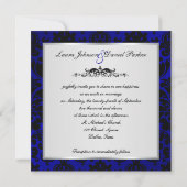 Kobalt Blue en Black Damask Wedding Invitation Kaart (Achterkant)