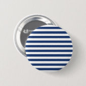 Kobalt Blue en Horizontal White Stripes Pattern Ronde Button 5,7 Cm (Voorkant /achterkant)