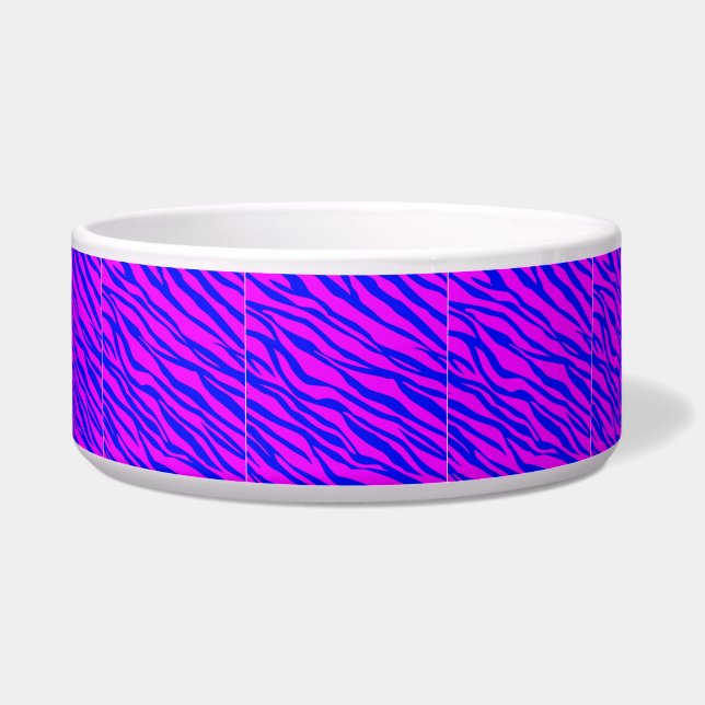 Kobalt Blue en hot-roze Zebra gestreept Voerbakje (Voorkant)
