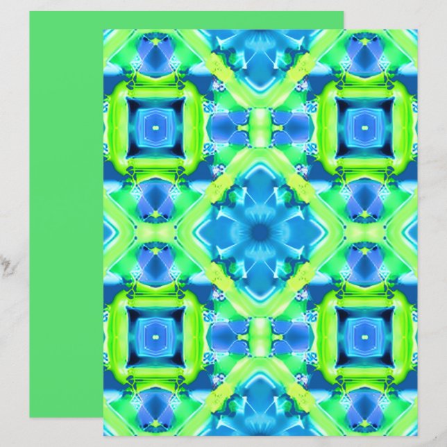 Kobalt Blue en Lime Green Tie Dye Pattern (Voorkant / Achterkant)