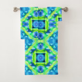 Kobalt Blue en Lime Green Tie Dye Pattern Bad Handdoek (Insitu)