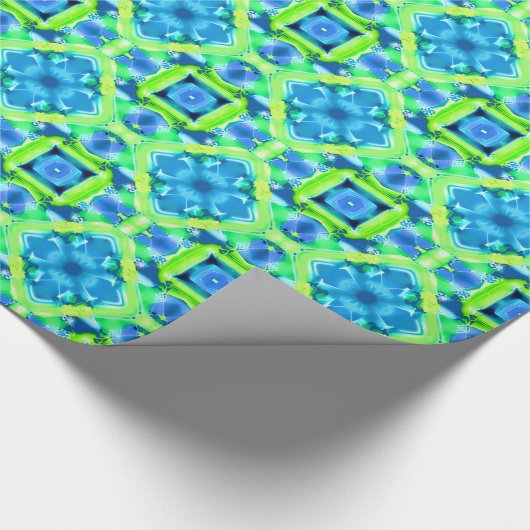 Kobalt Blue en Lime Green Tie Dye Pattern Cadeaupapier (Hoek)