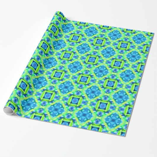 Kobalt Blue en Lime Green Tie Dye Pattern Cadeaupapier (Uitgerold)