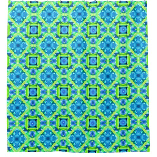 Kobalt Blue en Lime Green Tie Dye Pattern Douchegordijn (Voorkant)