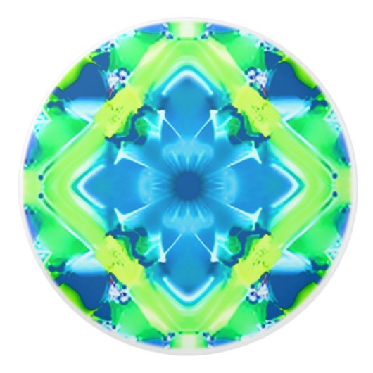 Kobalt Blue en Lime Green Tie Dye Pattern Keramische Knop (Voorkant)