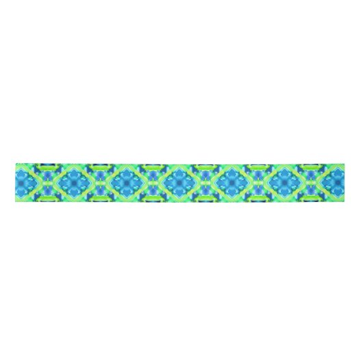 Kobalt Blue en Lime Green Tie Dye Pattern Satijnen Lint (Voorkant)
