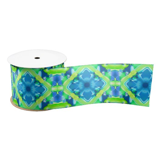 Kobalt Blue en Lime Green Tie Dye Pattern Satijnen Lint (Spoel)