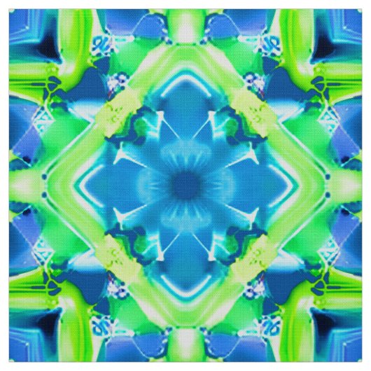 Kobalt Blue en Lime Green Tie Dye Pattern Stof (Swatch)