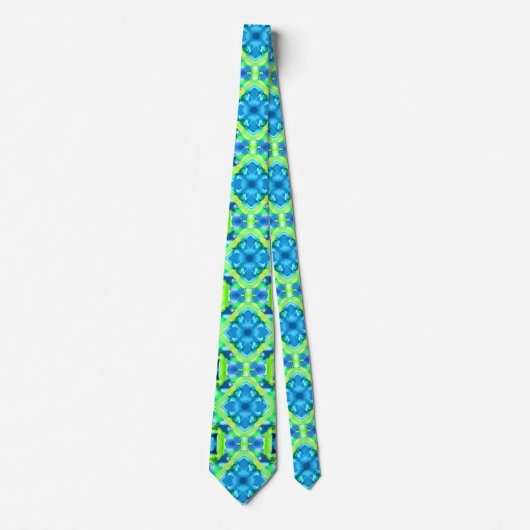 Kobalt Blue en Lime Green Tie Dye Pattern Stropdas (Voorkant)