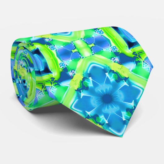 Kobalt Blue en Lime Green Tie Dye Pattern Stropdas (Opgerold)