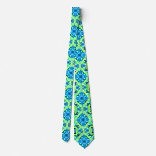Kobalt Blue en Lime Green Tie Dye Pattern Stropdas (Achterkant)