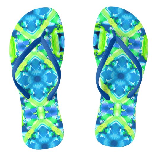 Kobalt Blue en Lime Green Tie Dye Pattern Teenslippers (Voetbed)