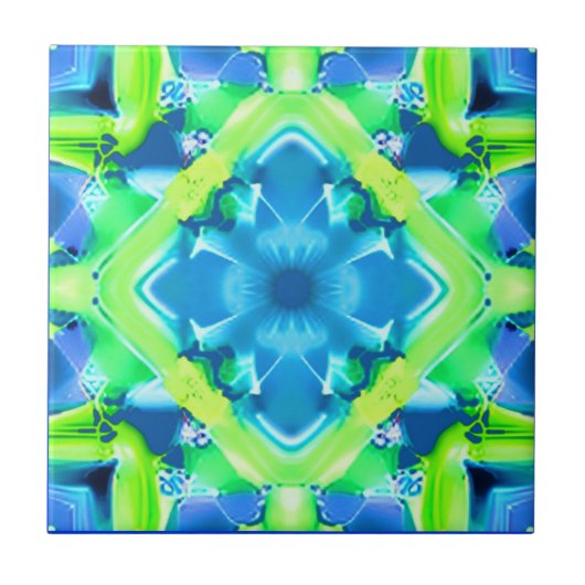 Kobalt Blue en Lime Green Tie Dye Pattern Tegeltje (Voorkant)
