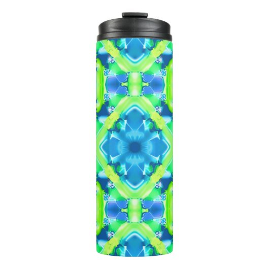 Kobalt Blue en Lime Green Tie Dye Pattern Thermosbeker (Voorkant)