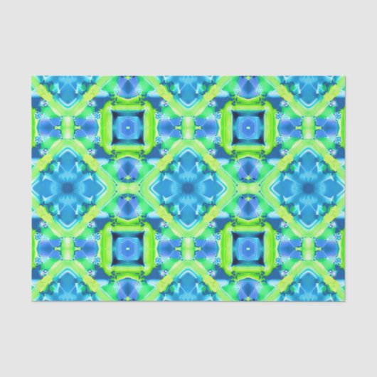 Kobalt Blue en Lime Green Tie Dye Pattern Tissuepapier (Voorkant)