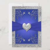 Kobalt Blue en Pewter Heart Monogram Uitnodiging t (Voorkant)