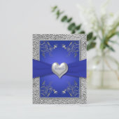 Kobalt Blue en Pewter Heart RSVP-kaart RSVP Kaartje (Staand voorkant)