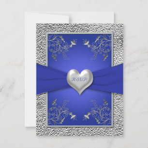 Kobalt Blue en Pewter Heart RSVP-kaart RSVP Kaartje