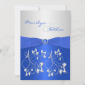 Kobalt Blue en Silver Floral Wedding Invitation Kaart (Voorkant)
