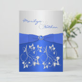 Kobalt Blue en Silver Floral Wedding Invitation Kaart (Staand voorkant)
