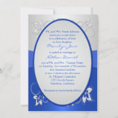 Kobalt Blue en Silver Floral Wedding Invitation Kaart (Achterkant)