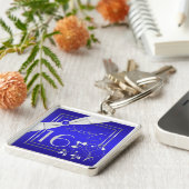 Kobalt Blue en Silver Sweet Sixteen-Sleutelhanger Sleutelhanger (Zijkant)