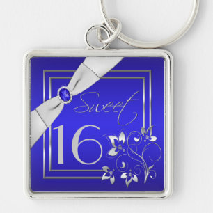 Kobalt Blue en Silver Sweet Sixteen-Sleutelhanger Sleutelhanger