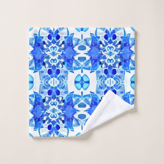 Kobalt Blue en White Batik Tegel Pattern Bad Handdoek (Wasdoekje)