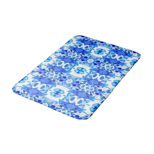 Kobalt Blue en White Batik Tegel Pattern Badmat (Gekanteld)