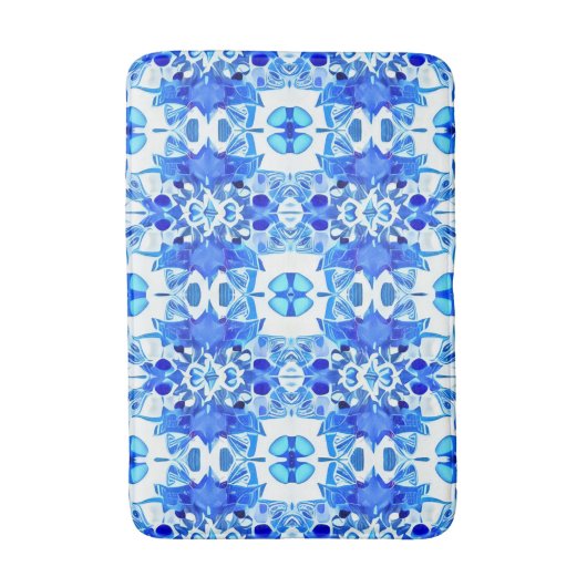 Kobalt Blue en White Batik Tegel Pattern Badmat (Voorkant Verticaal)