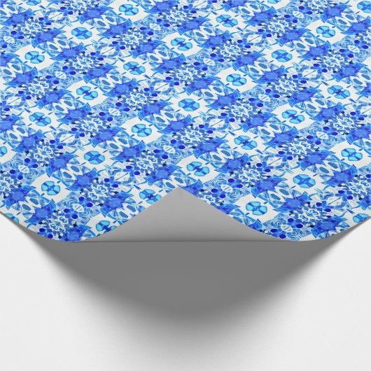 Kobalt Blue en White Batik Tegel Pattern Cadeaupapier (Hoek)