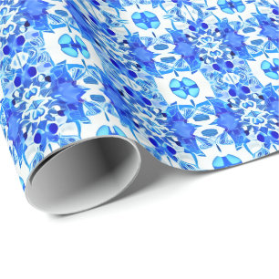 Kobalt Blue en White Batik Tegel Pattern Cadeaupapier