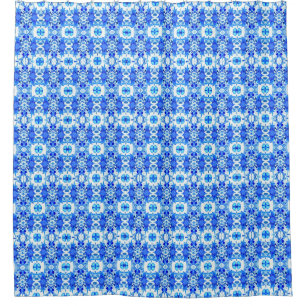Kobalt Blue en White Batik Tegel Pattern Douchegordijn