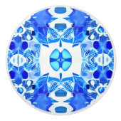 Kobalt Blue en White Batik Tegel Pattern Keramische Knop (Voorkant)