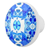 Kobalt Blue en White Batik Tegel Pattern Keramische Knop (Rechts)